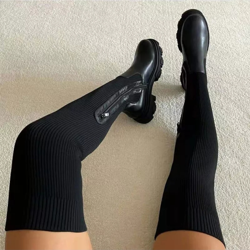 Last Autumn Winter Woman Over The Knee Boots Knitting Warm Thigh High Boots